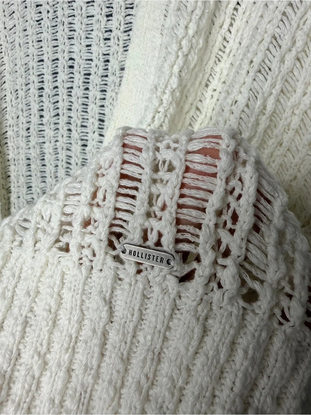 Hollister Open-Knit Cream Coastal Grandma Cottagecore Cardigan Large